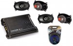 Kicker Car Audio KS46 Two Way 4x6" Four Speakers, ZX350.4 Amplifier & 8GA Amp Kit